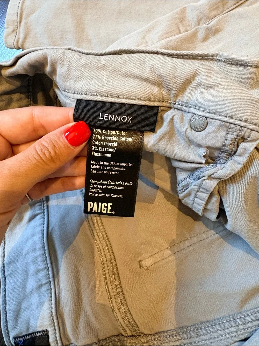 PAIGE “Lennox” Cotton Canvas Jeans - men’s size 36 - “Grey Shadow” color